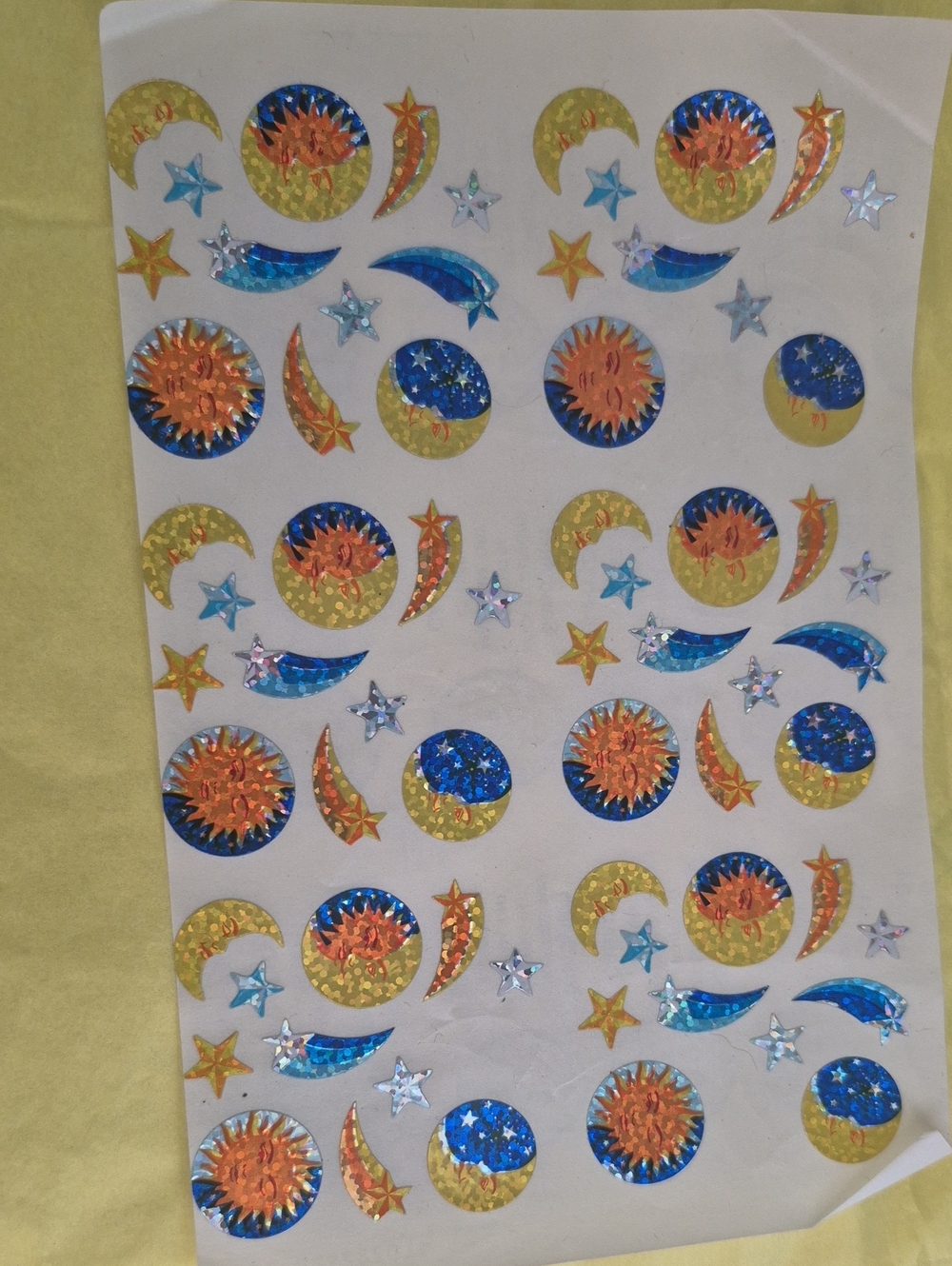 Holographic Sun, Moon & Star Sticker Sheet - Blue, Gold, Orange